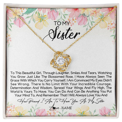 Love Knot Necklace 18K Yellow Gold Finish | Personalized To My Sister Necklace From Sister Brother To This Beautiful Girl Sister Pendant Jewelry Birthday Christmas Customized Gift Box Message Card | siriusteestore