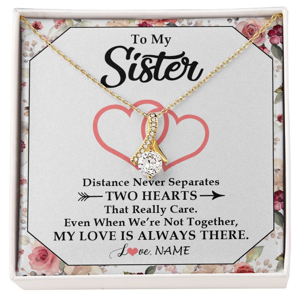 Alluring Beauty Necklace 18K Yellow Gold Finish | 1 | Personalized To My Sister Necklace From Sister Brother Two Hearts Together Sister Birthday Graduation Christmas Jewelry Customized Gift Box Message Card | siriusteestore