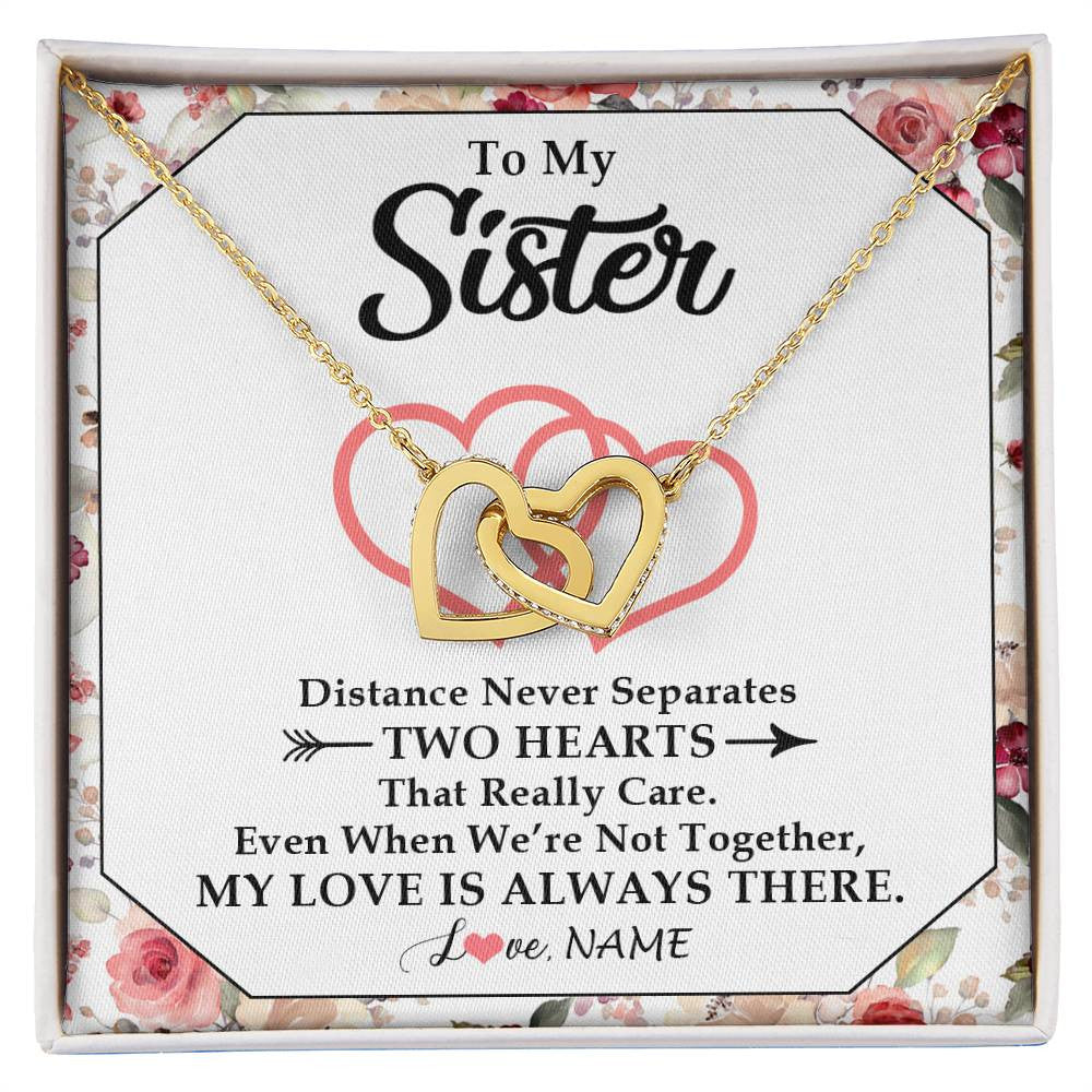 Interlocking Hearts Necklace 18K Yellow Gold Finish | 1 | Personalized To My Sister Necklace From Sister Brother Two Hearts Together Sister Birthday Graduation Christmas Jewelry Customized Gift Box Message Card | siriusteestore