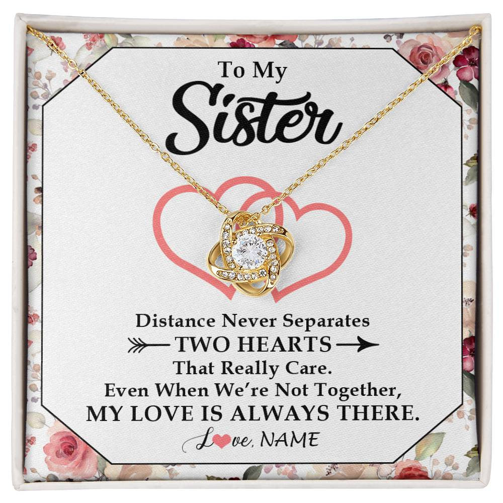 Love Knot Necklace 18K Yellow Gold Finish | 1 | Personalized To My Sister Necklace From Sister Brother Two Hearts Together Sister Birthday Graduation Christmas Jewelry Customized Gift Box Message Card | siriusteestore