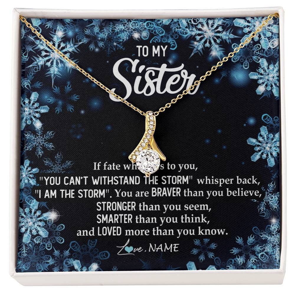 Alluring Beauty Necklace 18K Yellow Gold Finish | Personalized To My Sister Necklace From Sister Brother Whisper Back I Am The Storm Sister Pendant Jewelry Birthday Graduation Christmas Customized Message Card | siriusteestore