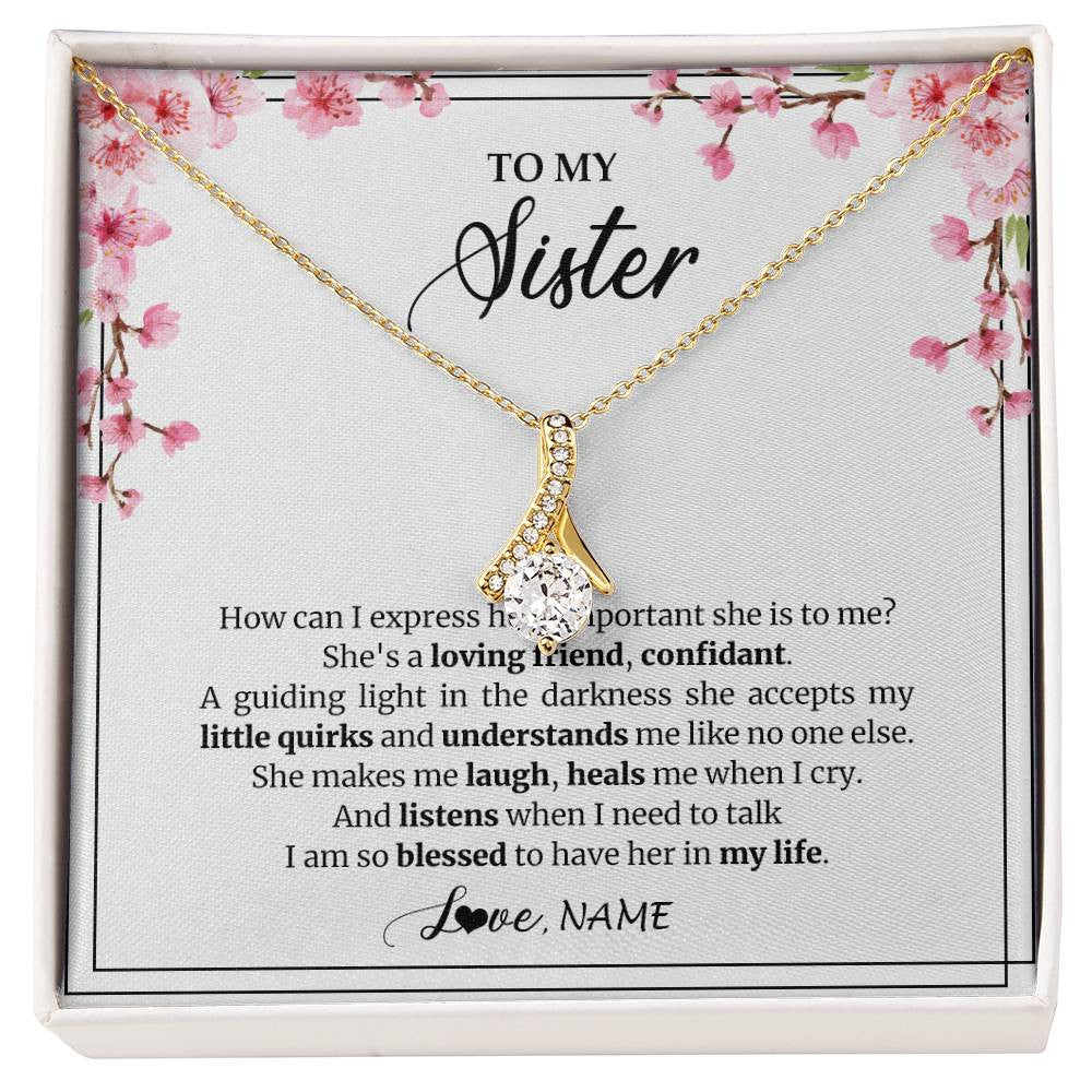 Alluring Beauty Necklace 18K Yellow Gold Finish | 1 | Personalized To My Sister Necklace From Sister She's A Loving Friend Bestie Sister Birthday Graduation Christmas Pendant Customized Gift Box Message Card | siriusteestore