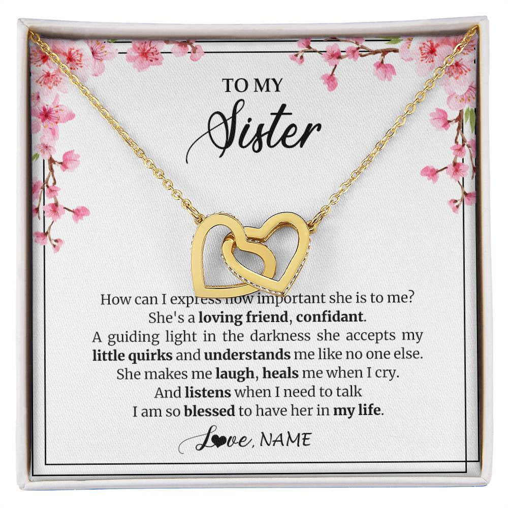 Interlocking Hearts Necklace 18K Yellow Gold Finish | 1 | Personalized To My Sister Necklace From Sister She's A Loving Friend Bestie Sister Birthday Graduation Christmas Pendant Customized Gift Box Message Card | siriusteestore