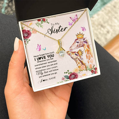 Alluring Beauty Necklace 18K Yellow Gold Finish | Personalized To My Sister Necklace Giraffe Never Forget How Much I Love You Sister Jewelry Birthday Graduation Christmas Customized Gift Box Message Card | siriusteestore