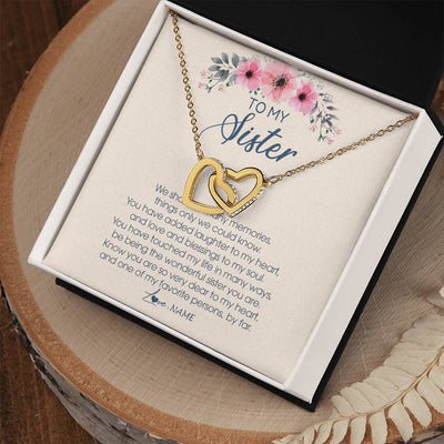 Interlocking Hearts Necklace 18K Yellow Gold Finish | Personalized To My Sister Necklace On Her Wedding Day We Share So Many Memories Sister Jewelry Birthday Graduation Christmas Customized Gift Box Message Card | siriusteestore
