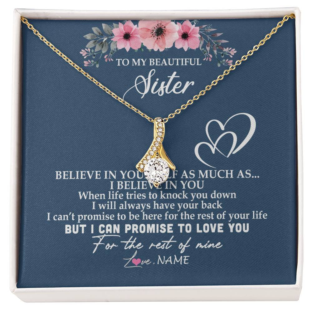 Alluring Beauty Necklace 18K Yellow Gold Finish | Personalized To My Sister Necklace from Brother Sister Believe In Yourself Sister Birthday Graduation Christmas Customized Message Card | siriusteestore