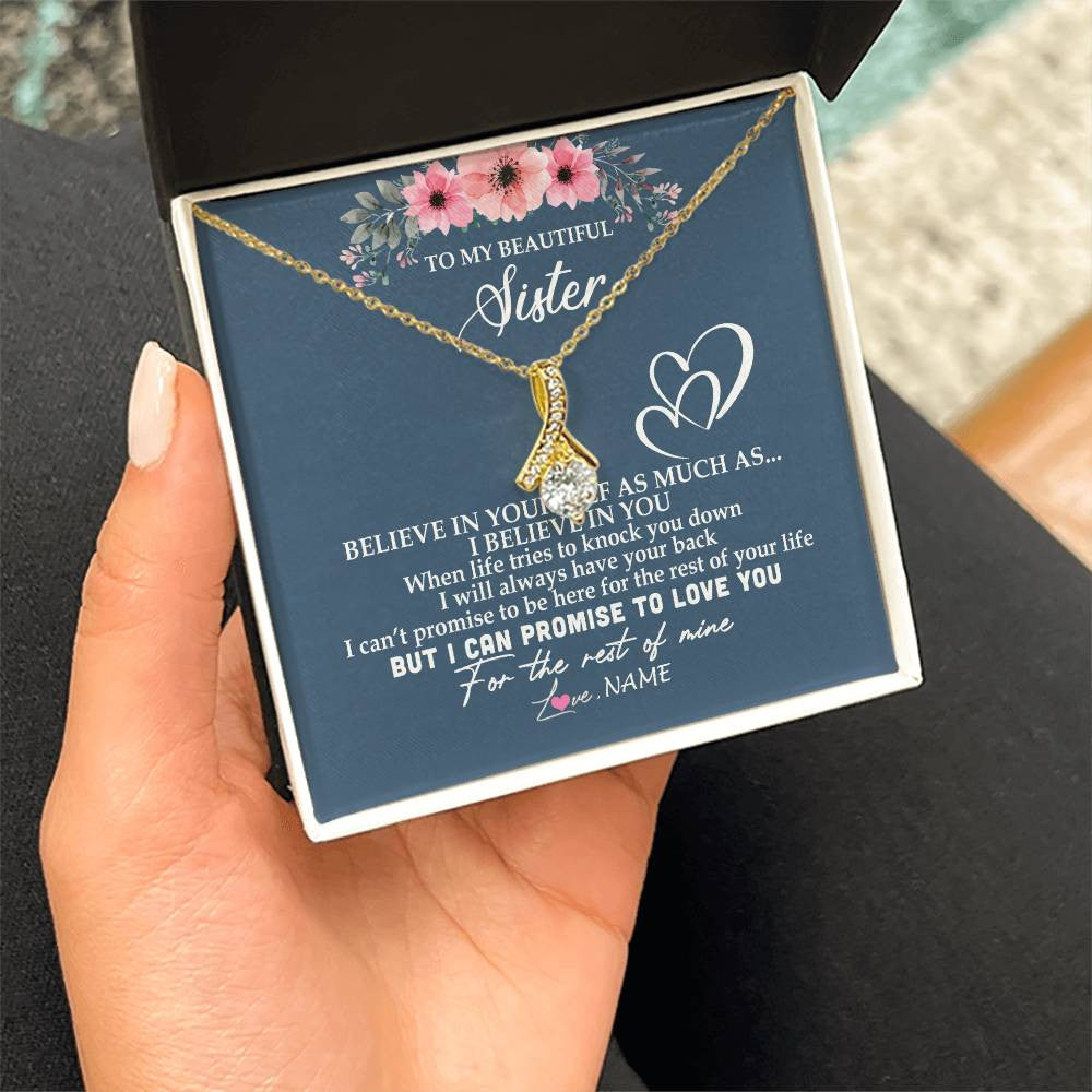 Alluring Beauty Necklace 18K Yellow Gold Finish | Personalized To My Sister Necklace from Brother Sister Believe In Yourself Sister Birthday Graduation Christmas Customized Message Card | siriusteestore