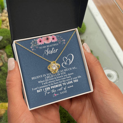 Love Knot Necklace 18K Yellow Gold Finish | Personalized To My Sister Necklace from Brother Sister Believe In Yourself Sister Birthday Graduation Christmas Customized Message Card | siriusteestore