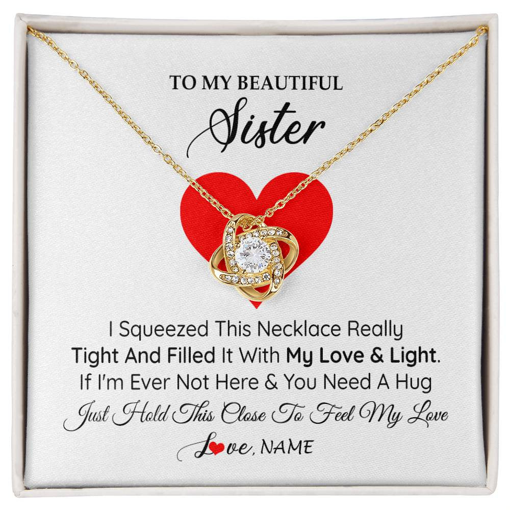 Love Knot Necklace 18K Yellow Gold Finish | 1 | Personalized To My Sister Necklace from Brother Sister I Squeezed This Necklace Sister Birthday Graduation Christmas Customized Gift Box Message Card | siriusteestore