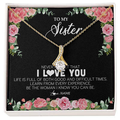 Alluring Beauty Necklace 18K Yellow Gold Finish | Personalized To My Sister Necklace from Brother Sister Never Forget I Love You Floral Jewelry for Sister Birthday Graduation Christmas Customized Message Card | siriusteestore