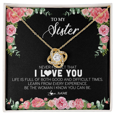 Love Knot Necklace 18K Yellow Gold Finish | Personalized To My Sister Necklace from Brother Sister Never Forget I Love You Floral Jewelry for Sister Birthday Graduation Christmas Customized Message Card | siriusteestore