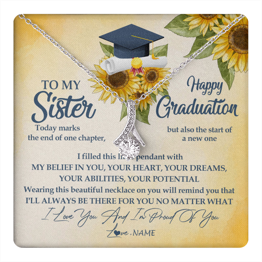 Alluring Beauty Necklace 14K White Gold Finish | 1 | Personalized To My Sister On Her Graduation Day Necklace Flower I Love You I'm Proud Of You Class of 2024 Sister Jewelry Customized Gift Box Message Card | siriusteestore