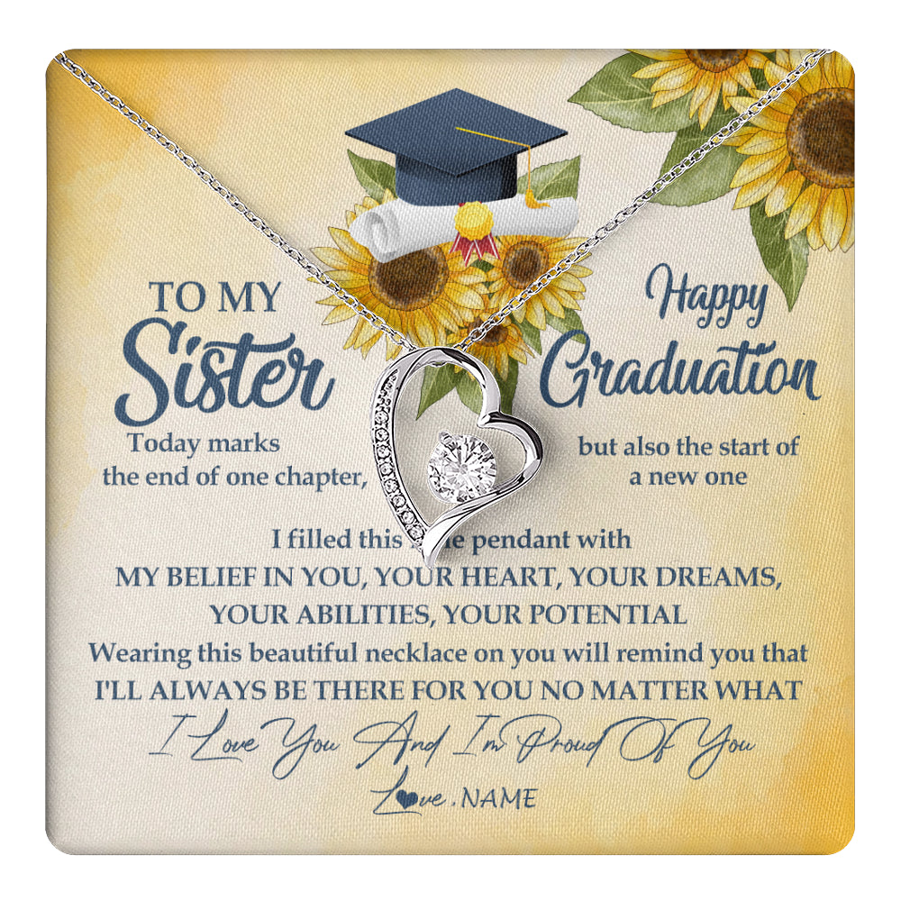 Forever Love Necklace 14K White Gold Finish | 1 | Personalized To My Sister On Her Graduation Day Necklace Flower I Love You I'm Proud Of You Class of 2024 Sister Jewelry Customized Gift Box Message Card | siriusteestore