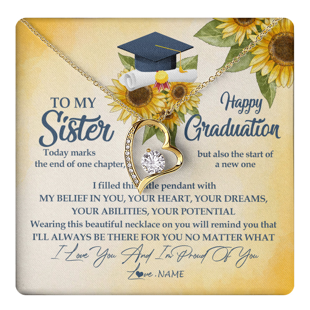 Forever Love Necklace 18K Yellow Gold Finish | 1 | Personalized To My Sister On Her Graduation Day Necklace Flower I Love You I'm Proud Of You Class of 2024 Sister Jewelry Customized Gift Box Message Card | siriusteestore
