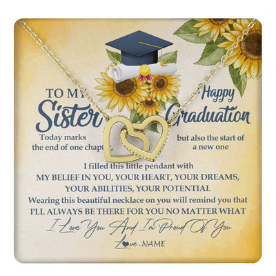 Interlocking Hearts Necklace 18K Yellow Gold Finish | 1 | Personalized To My Sister On Her Graduation Day Necklace Flower I Love You I'm Proud Of You Class of 2024 Sister Jewelry Customized Gift Box Message Card | siriusteestore