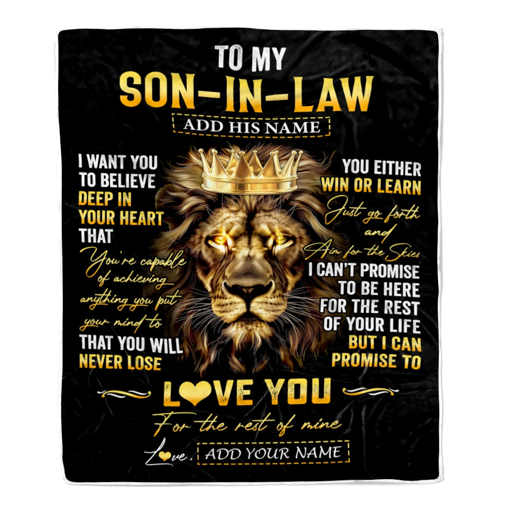 Personalized To My Son-In-Law Gifts Blanket From Mother-In-Law Father-In Law You Will Never Lose Lion Son In Law Birthday Christmas Custom Fleece Blanket | siriusteestore