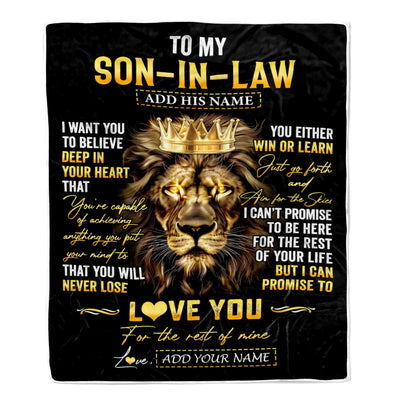 Personalized To My Son-In-Law Gifts Blanket From Mother-In-Law Father-In Law You Will Never Lose Lion Son In Law Birthday Christmas Custom Fleece Blanket | siriusteestore