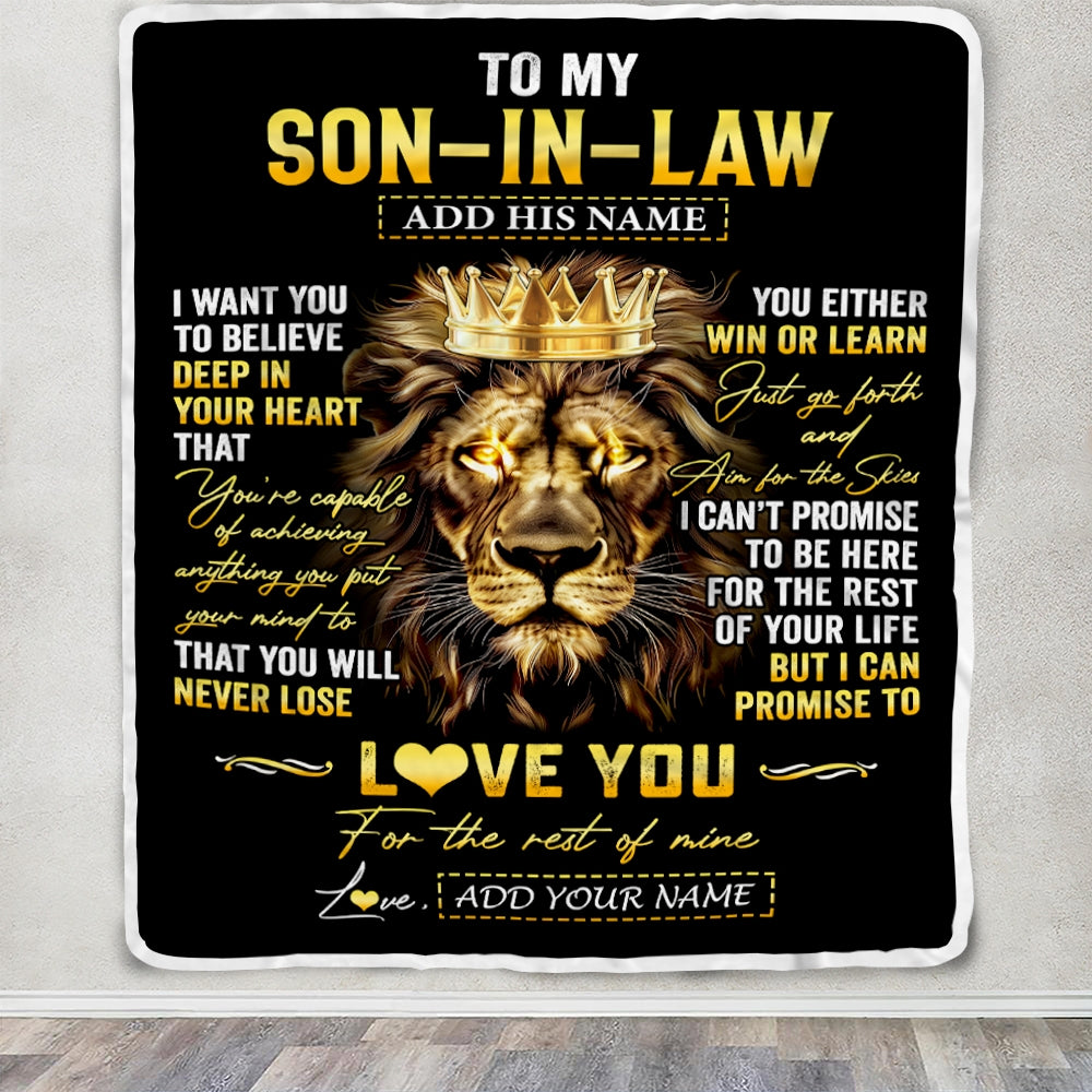 Personalized To My Son-In-Law Gifts Blanket From Mother-In-Law Father-In Law You Will Never Lose Lion Son In Law Birthday Christmas Custom Fleece Blanket | siriusteestore