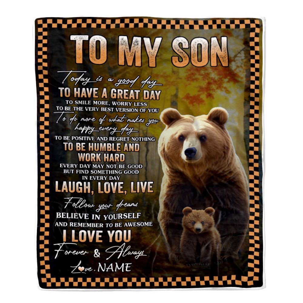 Personalized To My Son Bear Blanket From Mom Dad Mother Every Day Laugh Love Live Son Birthday Gifts Graduation Christmas Customized Fleece Blanket | siriusteestore