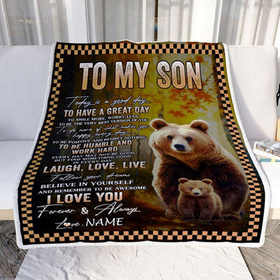 Personalized To My Son Bear Blanket From Mom Dad Mother Every Day Laugh Love Live Son Birthday Gifts Graduation Christmas Customized Fleece Blanket | siriusteestore