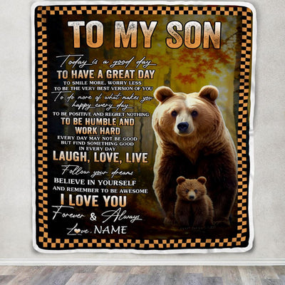 Personalized To My Son Bear Blanket From Mom Dad Mother Every Day Laugh Love Live Son Birthday Gifts Graduation Christmas Customized Fleece Blanket | siriusteestore