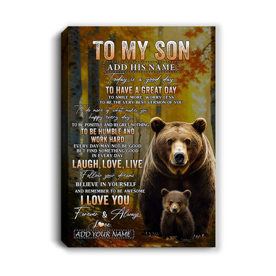 Personalized To My Son Bear Canvas From Mom Dad Mother Every Day Laugh Love Live Son Birthday Gifts Graduation Christmas Custom Wall Art Framed Canvas | siriusteestore