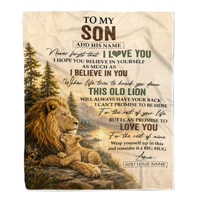 Personalized To My Son Birthday Gifts From Dad Father This Old Lion Blanket Son Gifts Graduation Christmas Gift Ideas For Men Customized Fleece Throw Blanket | siriusteestore