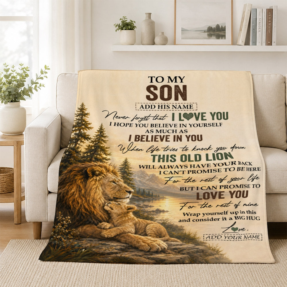 Personalized To My Son Birthday Gifts From Dad Father This Old Lion Blanket Son Gifts Graduation Christmas Gift Ideas For Men Customized Fleece Throw Blanket | siriusteestore