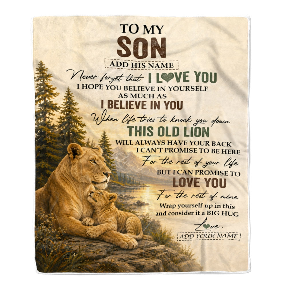Personalized To My Son Birthday Gifts From Mom Mother This Old Lion Blanket Son Gifts Graduation Christmas Gift Ideas For Men Customized Fleece Throw Blanket | siriusteestore