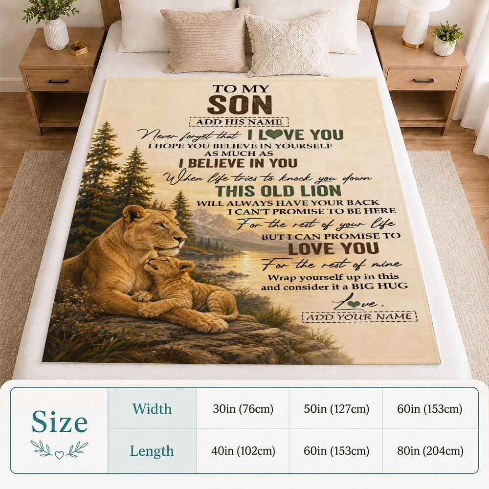 Personalized To My Son Birthday Gifts From Mom Mother This Old Lion Blanket Son Gifts Graduation Christmas Gift Ideas For Men Customized Fleece Throw Blanket | siriusteestore