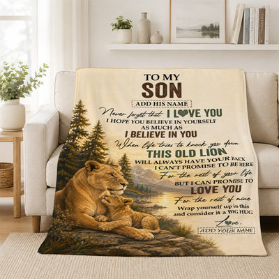 Personalized To My Son Birthday Gifts From Mom Mother This Old Lion Blanket Son Gifts Graduation Christmas Gift Ideas For Men Customized Fleece Throw Blanket | siriusteestore