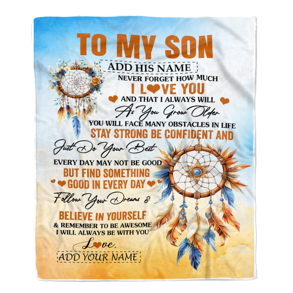 Personalized To My Son Blanket Dream Catcher I Love You Forever From Mom Dad Son Birthday Gifts Christmas Thanksgiving Graduation Customized Fleece Blanket | siriusteestore