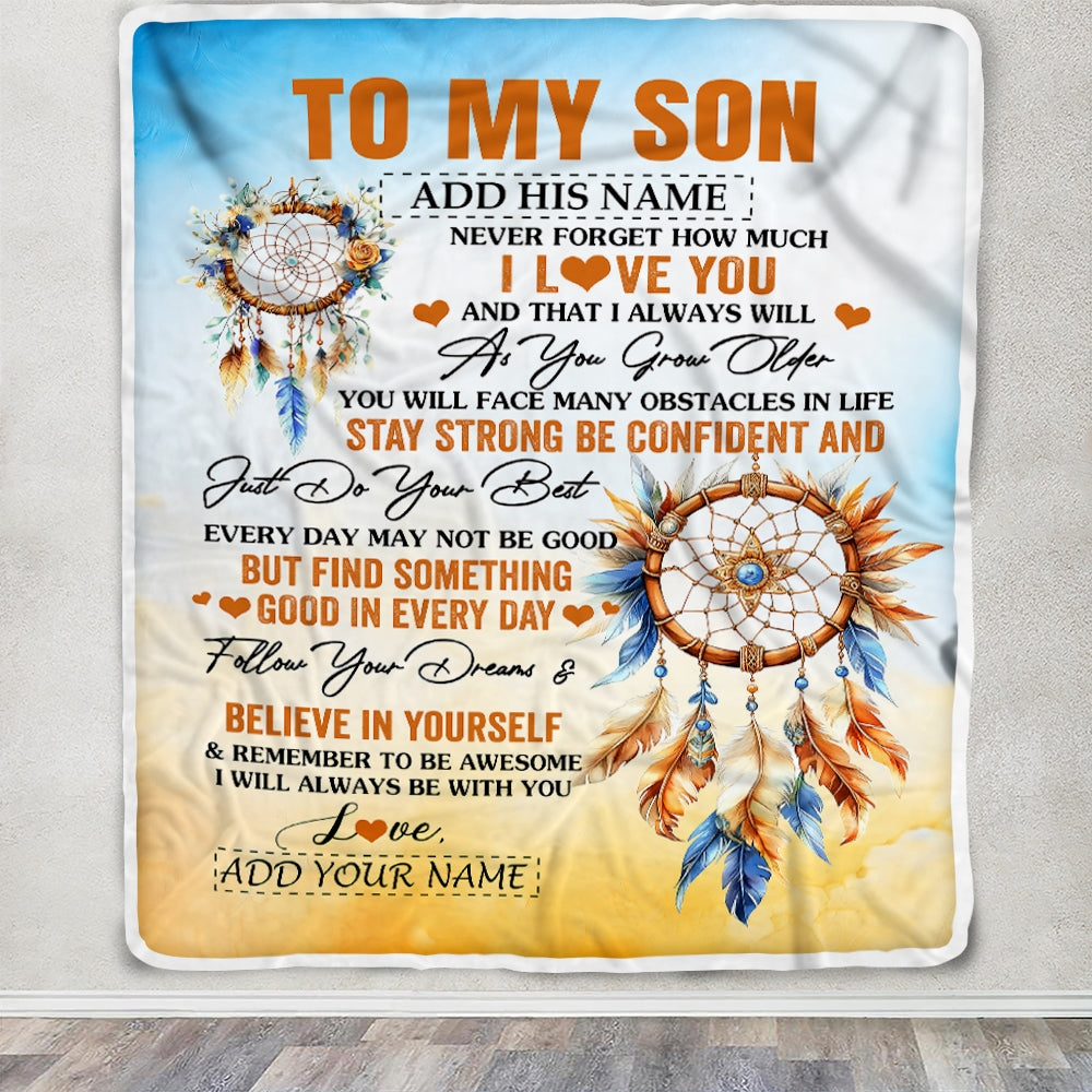 Personalized To My Son Blanket Dream Catcher I Love You Forever From Mom Dad Son Birthday Gifts Christmas Thanksgiving Graduation Customized Fleece Blanket | siriusteestore