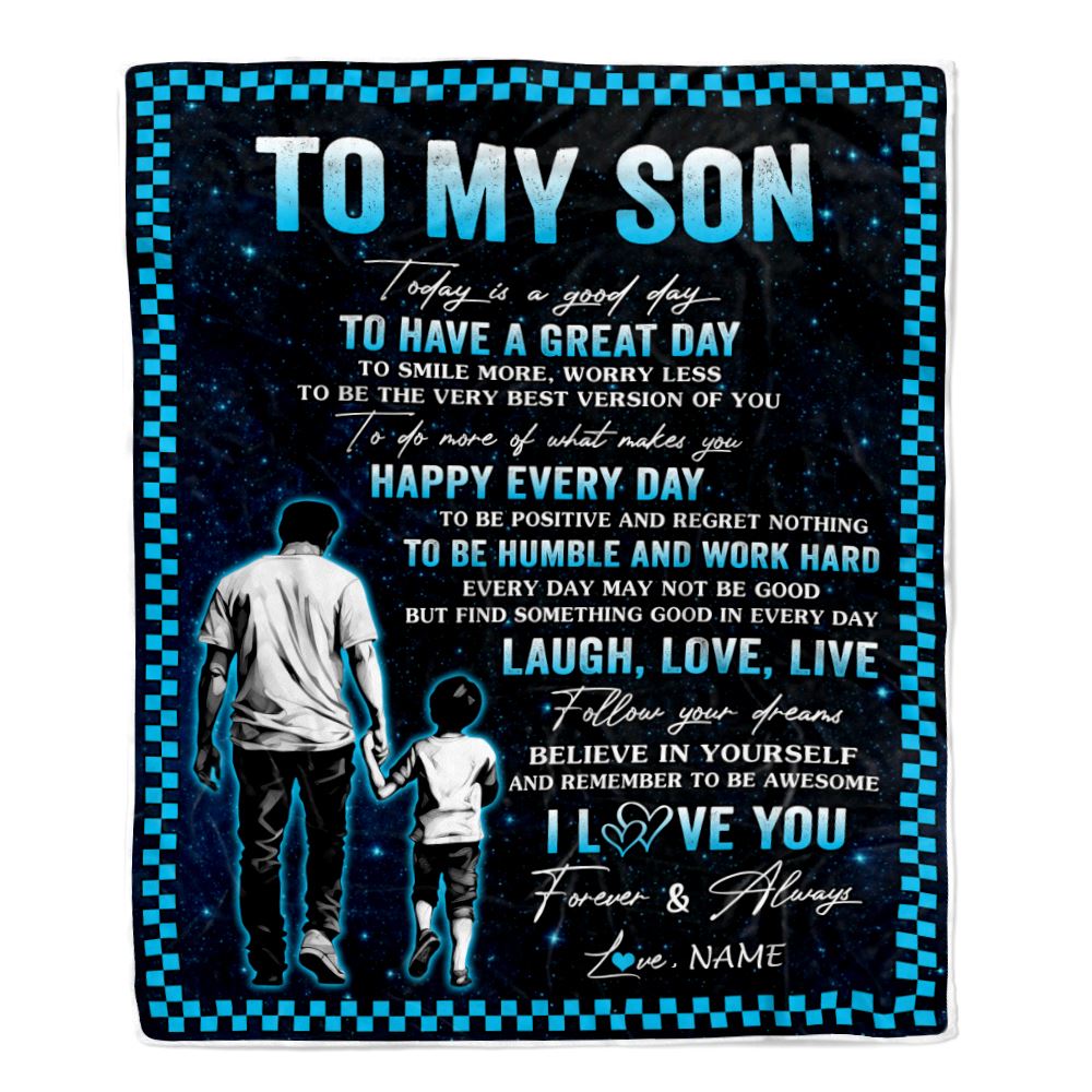 Personalized To My Son Blanket From Dad Father Every Day Laugh Love Live Dad Son Birthday Gifts Graduation Christmas Customized Fleece Throw Blanket | siriusteestore