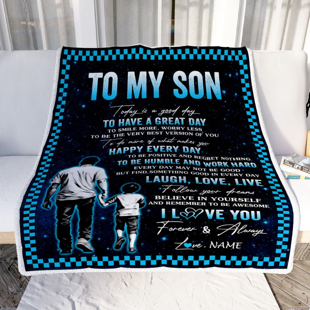 Personalized To My Son Blanket From Dad Father Every Day Laugh Love Live Dad Son Birthday Gifts Graduation Christmas Customized Fleece Throw Blanket | siriusteestore