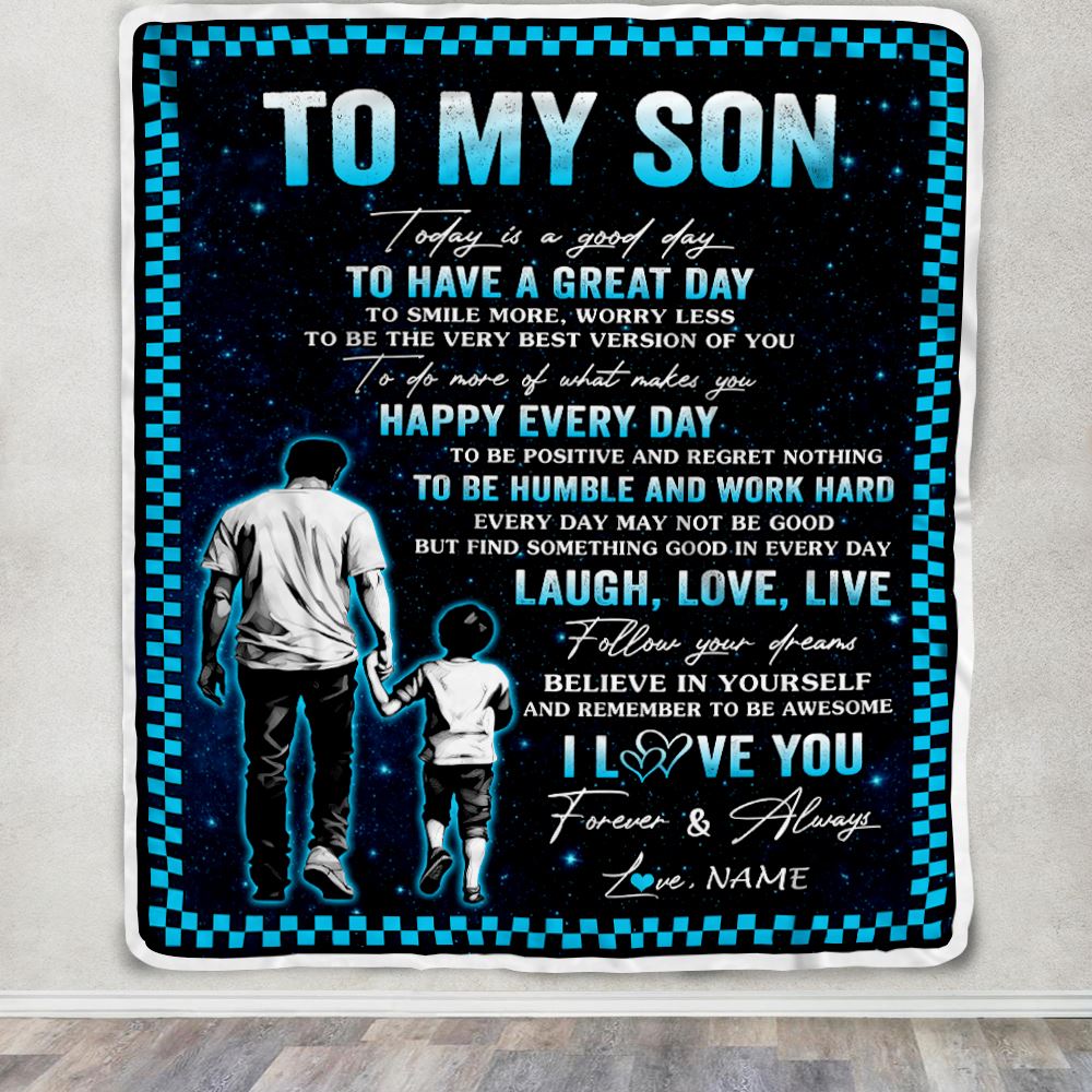 Personalized To My Son Blanket From Dad Father Every Day Laugh Love Live Dad Son Birthday Gifts Graduation Christmas Customized Fleece Throw Blanket | siriusteestore