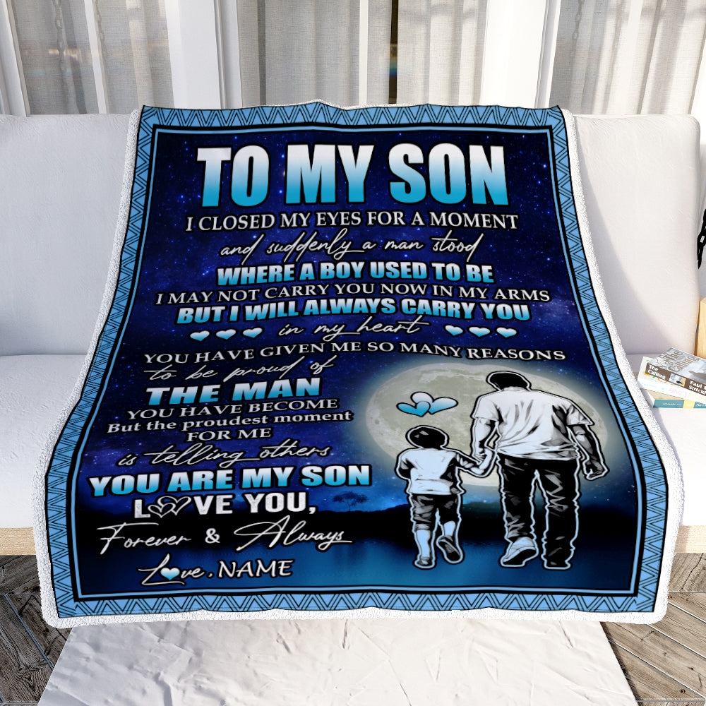 Personalized To My Son Blanket From Dad Father I Closed My Eyes For A Moment Son Birthday Thanksgiving Graduation Christmas Customized Fleece Blanket | siriusteestore