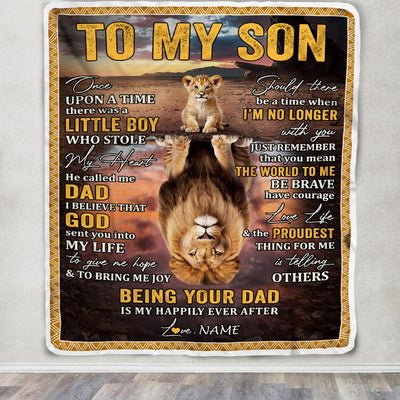 Personalized To My Son Blanket From Dad Father Lion Being Your Dad Is My Happily Ever Son Birthday Graduation Christmas Customized Fleece Throw Blanket | siriusteestore