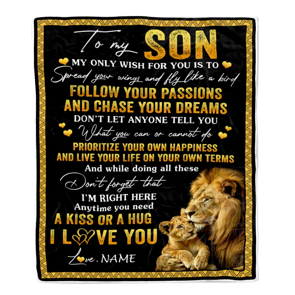 Personalized To My Son Blanket From Dad Father Lion My Only Wish For You Son Birthday Graduation Christmas Customized Fleece Throw Blanket | siriusteestore