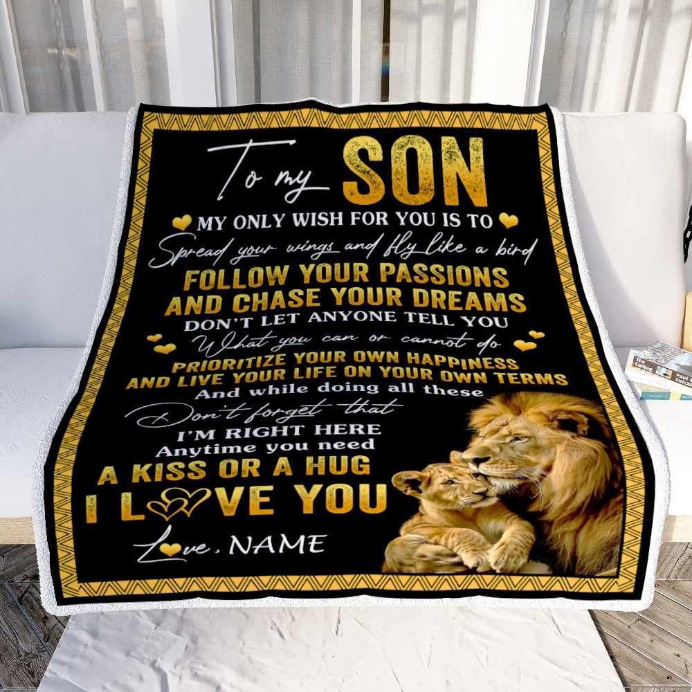 Personalized To My Son Blanket From Dad Father Lion My Only Wish For You Son Birthday Graduation Christmas Customized Fleece Throw Blanket | siriusteestore