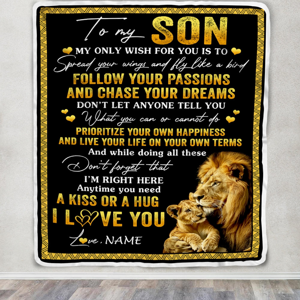 Personalized To My Son Blanket From Dad Father Lion My Only Wish For You Son Birthday Graduation Christmas Customized Fleece Throw Blanket | siriusteestore