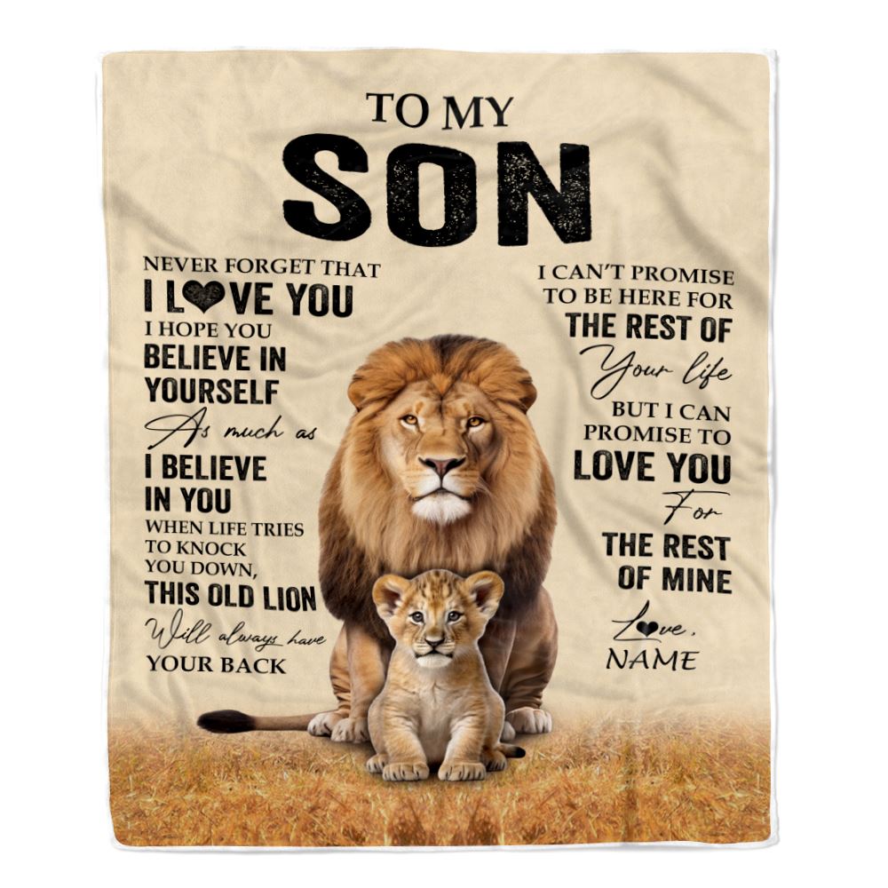 Personalized To My Son Blanket From Dad Father Lion Never Forget That I Love You Son Birthday Gifts Graduation Christmas Customized Fleece Throw Blanket | siriusteestore