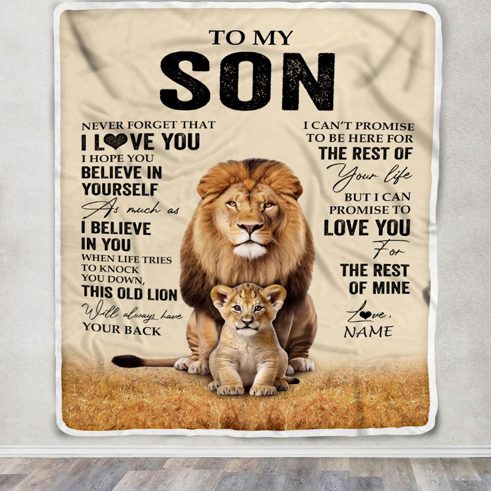 Personalized To My Son Blanket From Dad Father Lion Never Forget That I Love You Son Birthday Gifts Graduation Christmas Customized Fleece Throw Blanket | siriusteestore