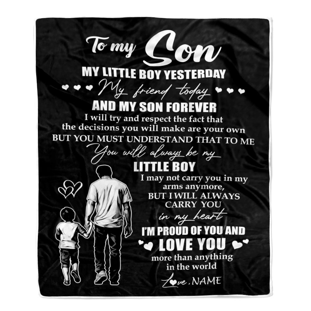 Personalized To My Son Blanket From Dad Father My Little Boy My Friend Proud And Love Son Birthday Graduation Christmas Customized Fleece Throw Blanket | siriusteestore