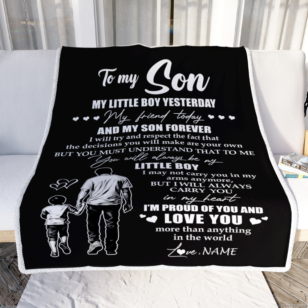 Personalized To My Son Blanket From Dad Father My Little Boy My Friend Proud And Love Son Birthday Graduation Christmas Customized Fleece Throw Blanket | siriusteestore