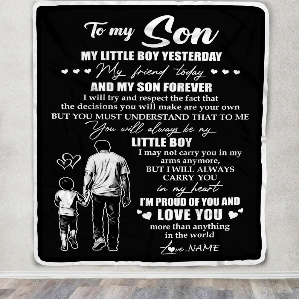 Personalized To My Son Blanket From Dad Father My Little Boy My Friend Proud And Love Son Birthday Graduation Christmas Customized Fleece Throw Blanket | siriusteestore