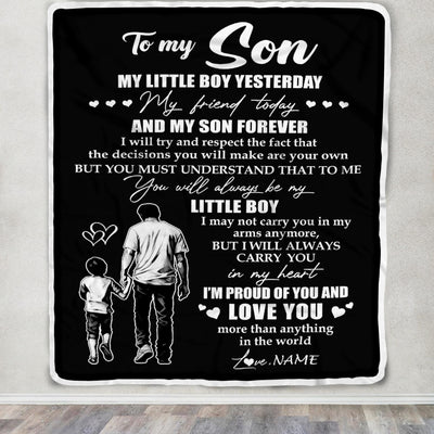 Personalized To My Son Blanket From Dad Father My Little Boy My Friend Proud And Love Son Birthday Graduation Christmas Customized Fleece Throw Blanket | siriusteestore