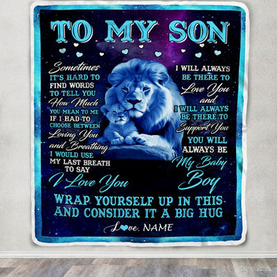 Personalized To My Son Blanket From Dad Father Sometimes It's Hard Lion Son Gift Birthday Graduation Christmas Custom Customized Fleece Throw Blanket | siriusteestore