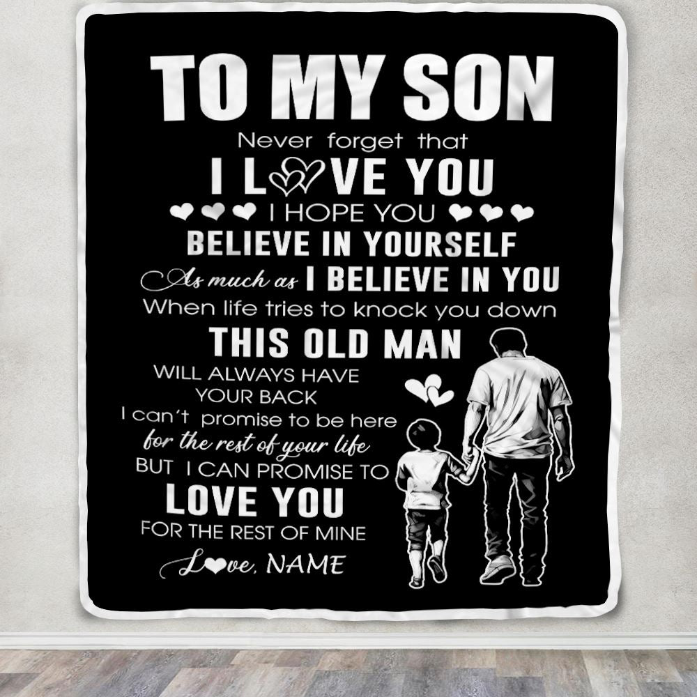 Personalized To My Son Blanket From Dad Father This Old Man Love You Son Birthday Gifts Graduation Christmas Customized Bed Fleece Throw Blanket | siriusteestore