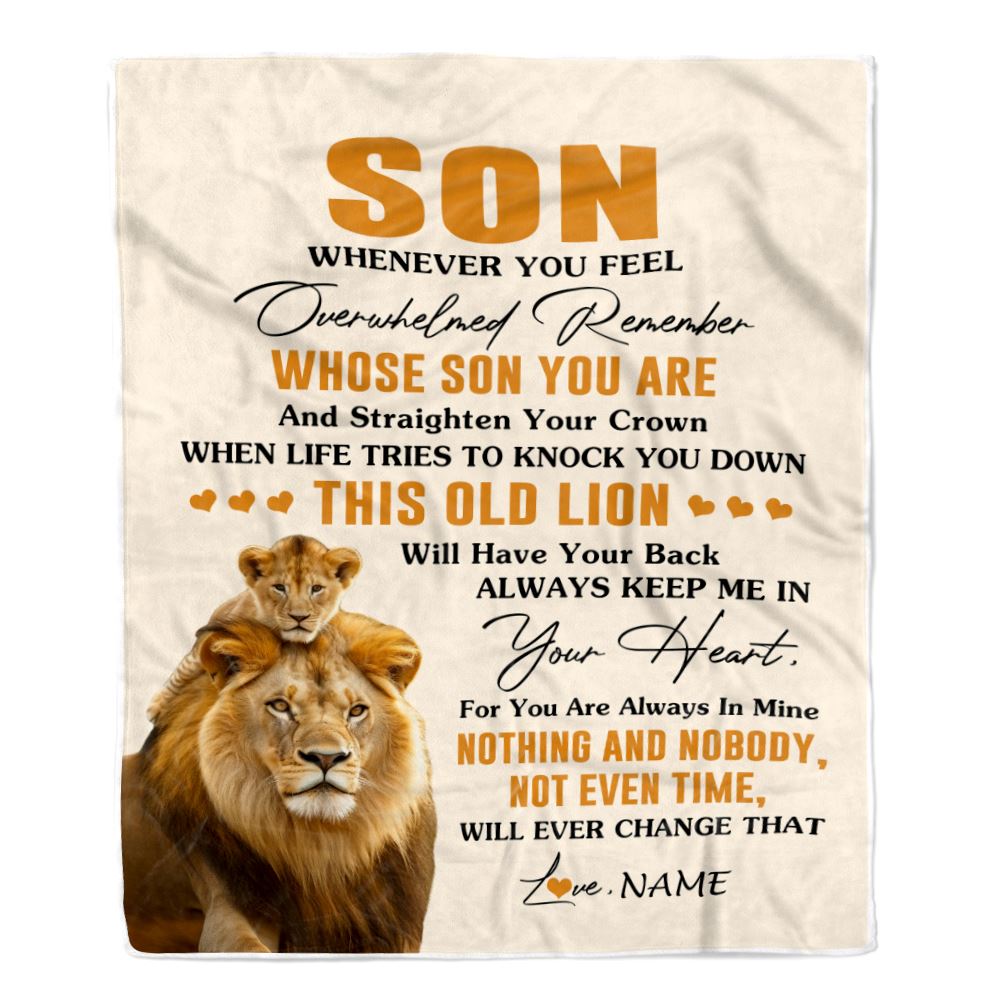Personalized To My Son Blanket From Dad Father Whenever You Fell Overwhelmed Lion Son Birthday Gifts Graduation Christmas Customized Fleece Throw Blanket | siriusteestore